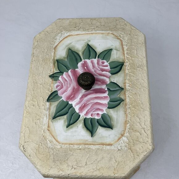 VTG Victorian Style Rose Shabby Chic Wooden Trinket Box Chest Cottagecore Granny - Picture 8 of 12